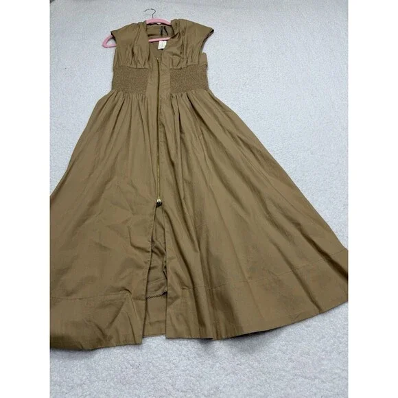 Anthropologie Shirt Dress Khaki Tommie Smocked Front Zip Preppy Boho Small NWT - Picture 6 of 11